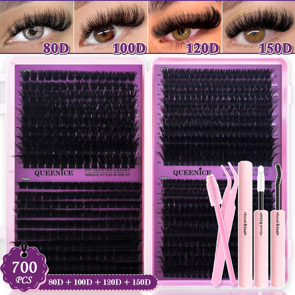 DIY Cluster Lash Extension Kit — Wispy & Natural 9–16mm with Bond & Seal