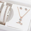 5-Piece Crystal Zirconia Jewelry Set — Necklace, Bracelet, Ring & Earrings