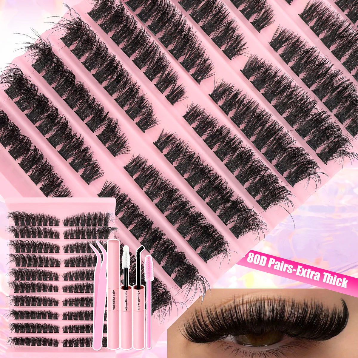 DIY Cluster Lash Extension Kit — Wispy & Natural 9–16mm with Bond & Seal