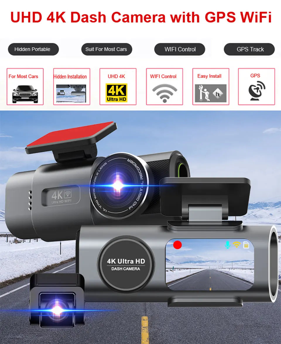 4K Dash Cam with Night Vision, Wi-Fi & GPS