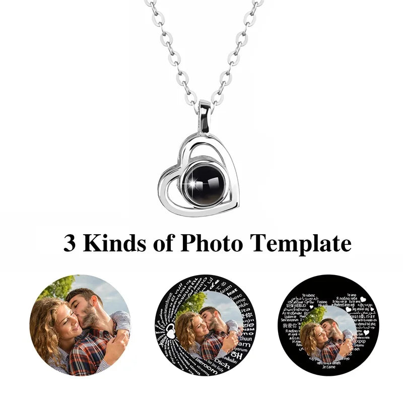 Custom Photo Projection Necklace — 100 Languages I Love You