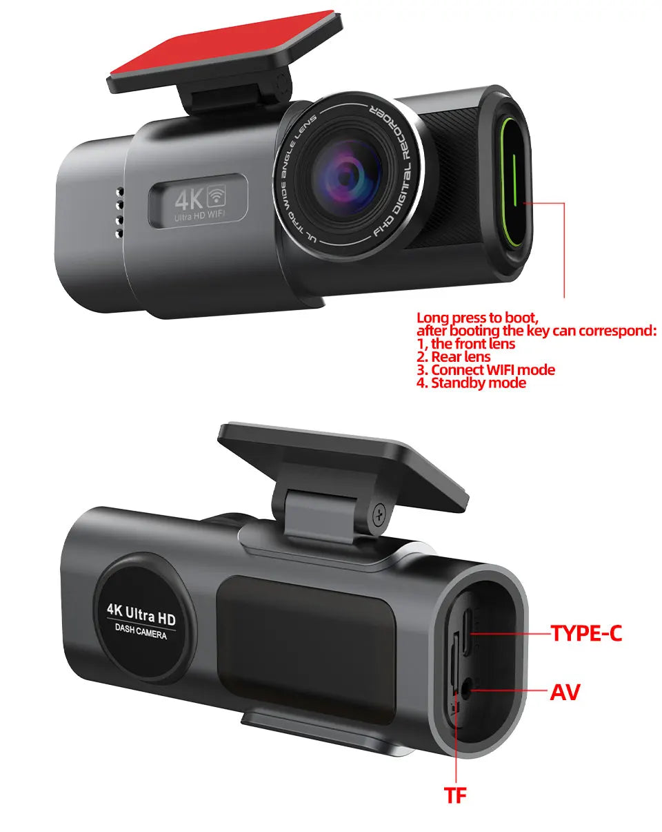 4K Dash Cam with Night Vision, Wi-Fi & GPS