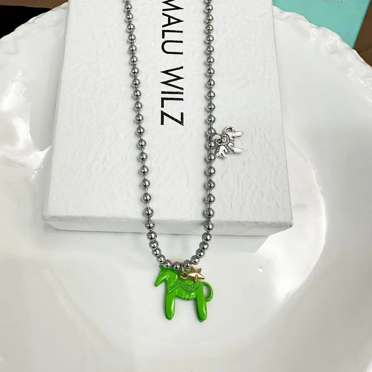 Enamel Colt Horse Pendant Choker Necklace