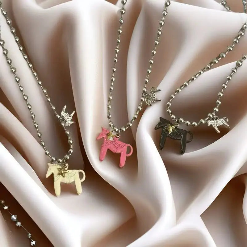 Enamel Colt Horse Pendant Choker Necklace