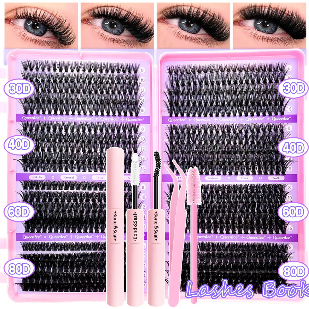 DIY Cluster Lash Extension Kit — Wispy & Natural 9–16mm with Bond & Seal