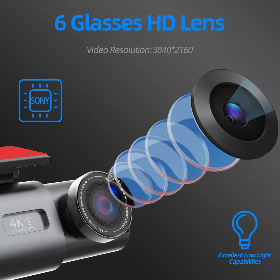 4K Dash Cam with Night Vision, Wi-Fi & GPS