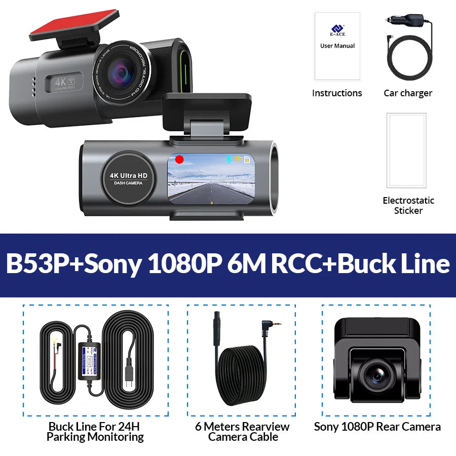 4K Dash Cam with Night Vision, Wi-Fi & GPS