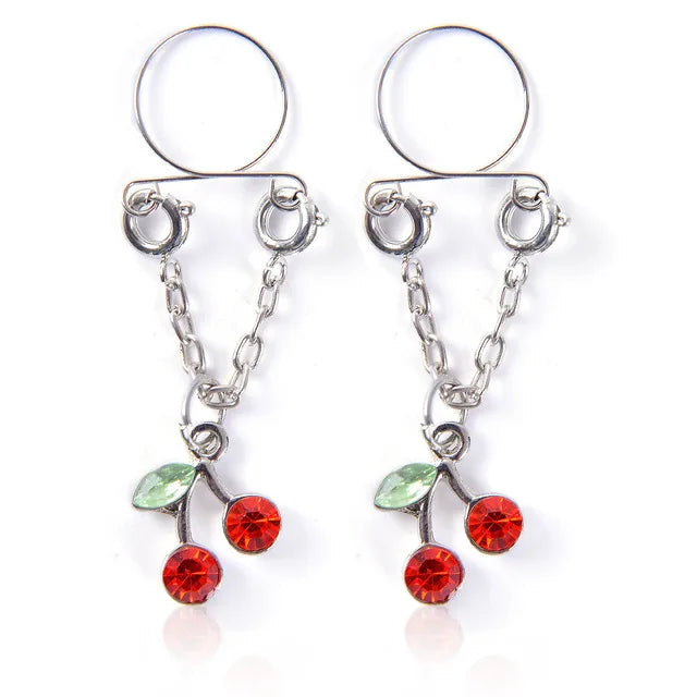 Tassel Crystal Butterfly Fake Nipple Rings