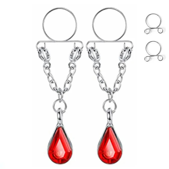 Tassel Crystal Butterfly Fake Nipple Rings