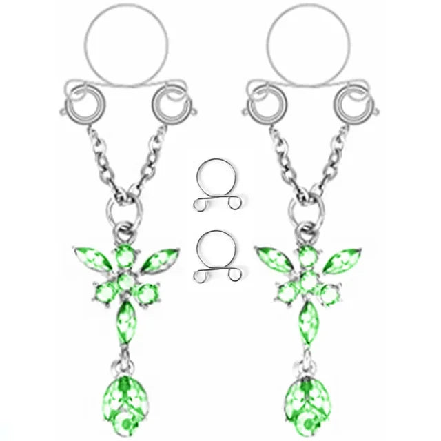 Tassel Crystal Butterfly Fake Nipple Rings