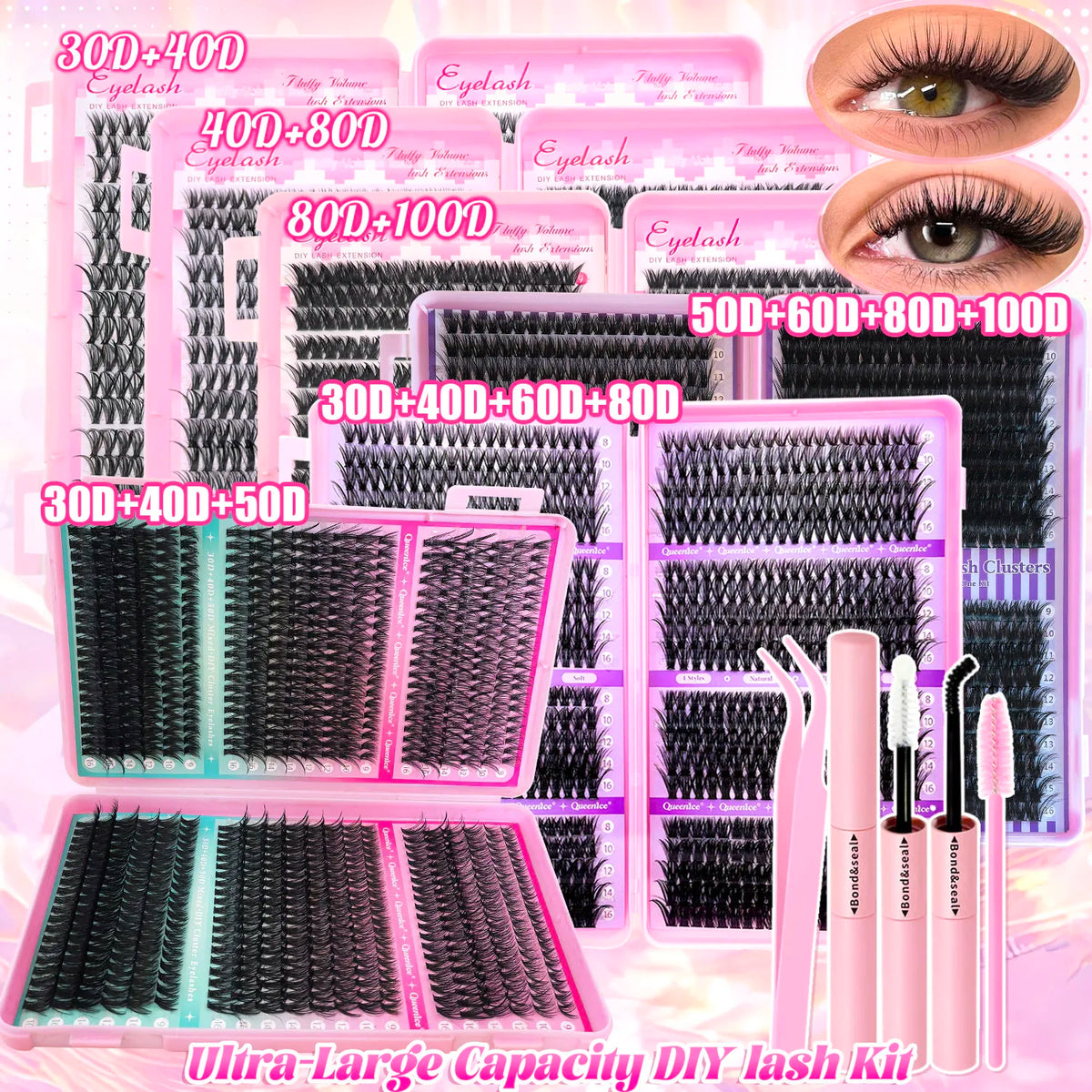 DIY Cluster Lash Extension Kit — Wispy & Natural 9–16mm with Bond & Seal