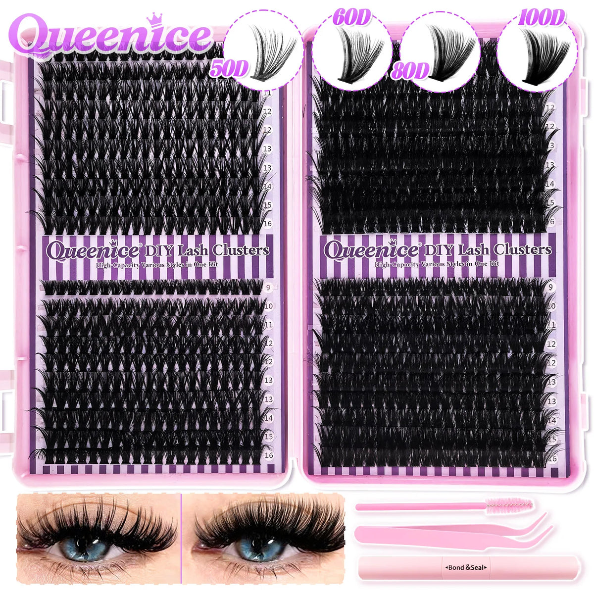 DIY Cluster Lash Extension Kit — Wispy & Natural 9–16mm with Bond & Seal
