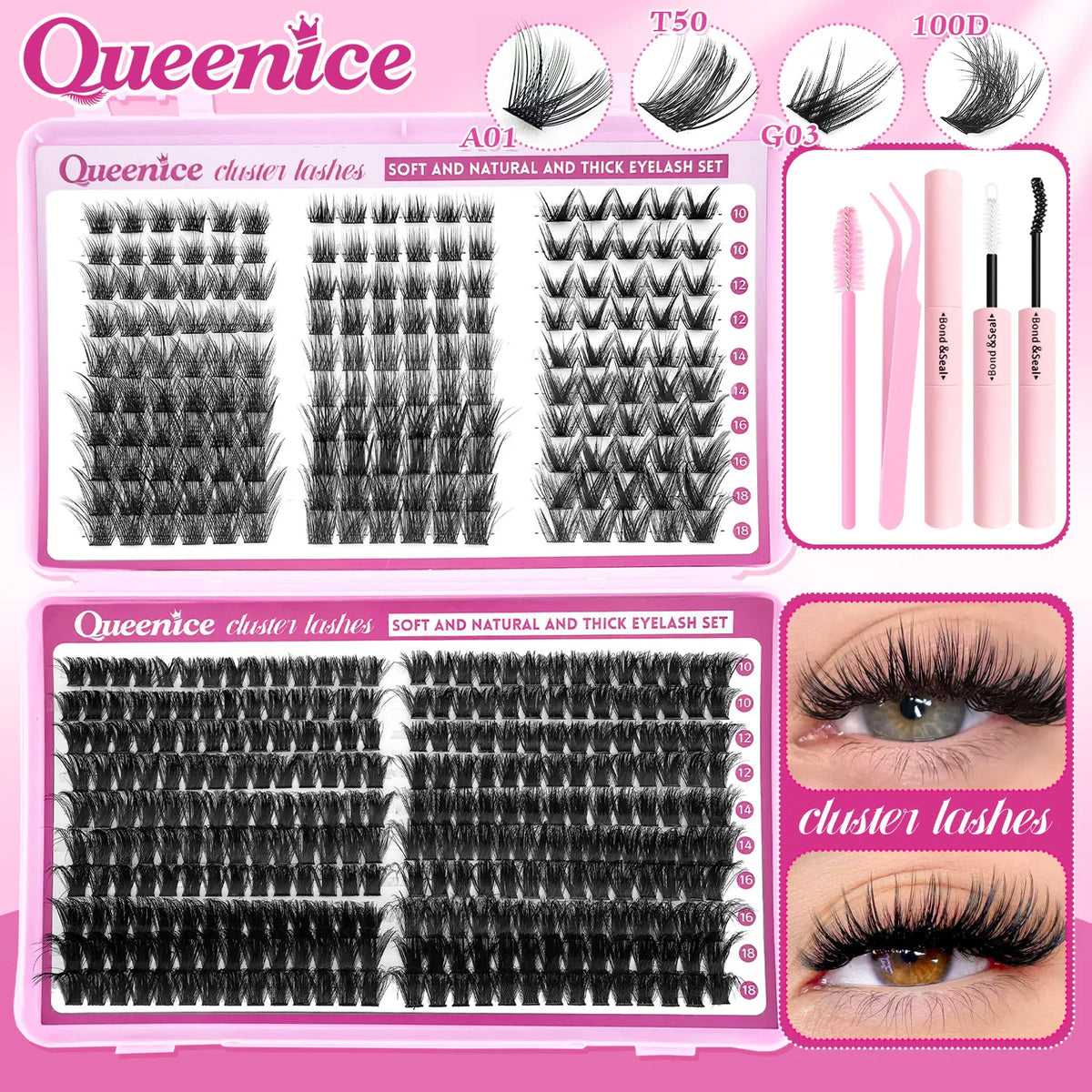 DIY Cluster Lash Extension Kit — Wispy & Natural 9–16mm with Bond & Seal