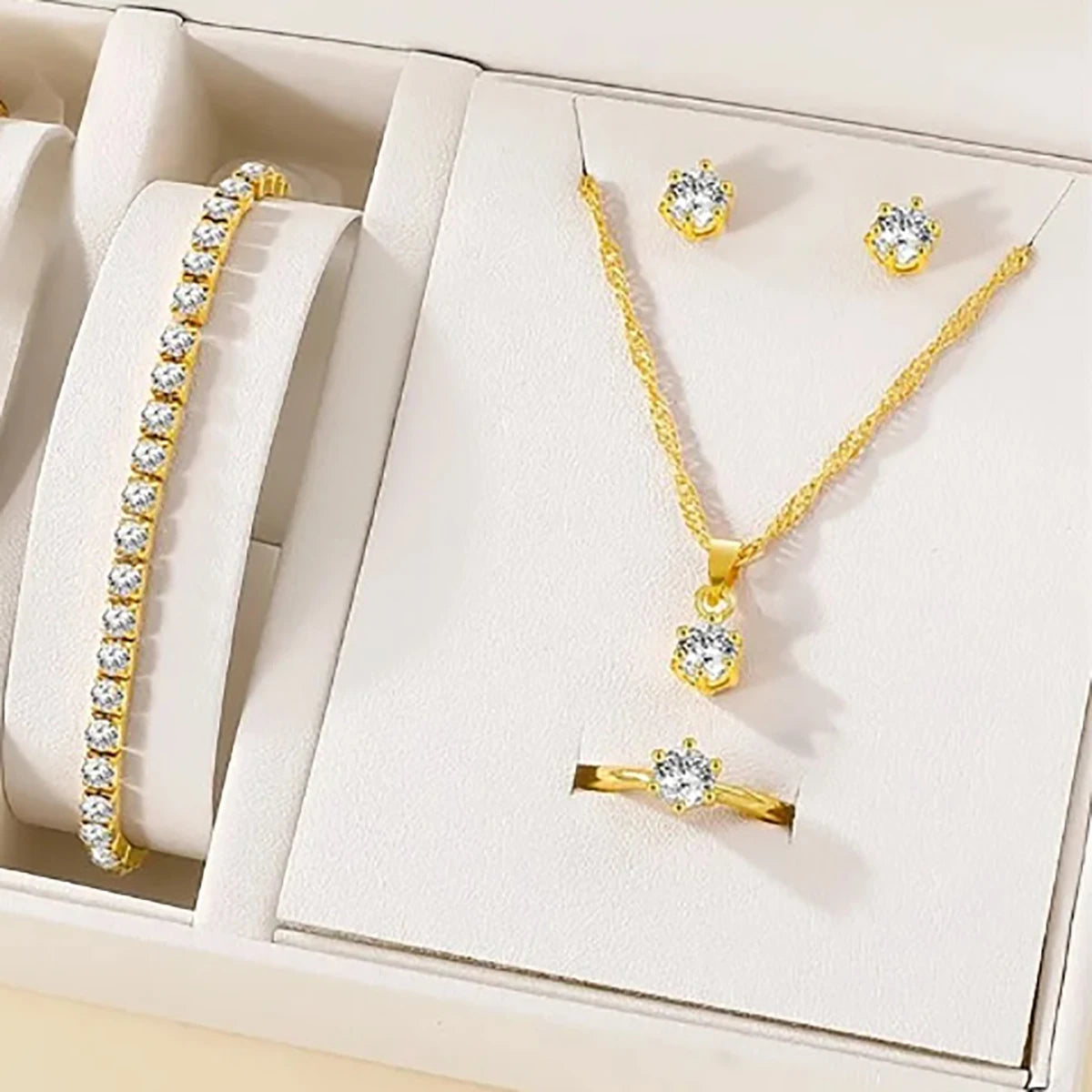 5-Piece Crystal Zirconia Jewelry Set — Necklace, Bracelet, Ring & Earrings