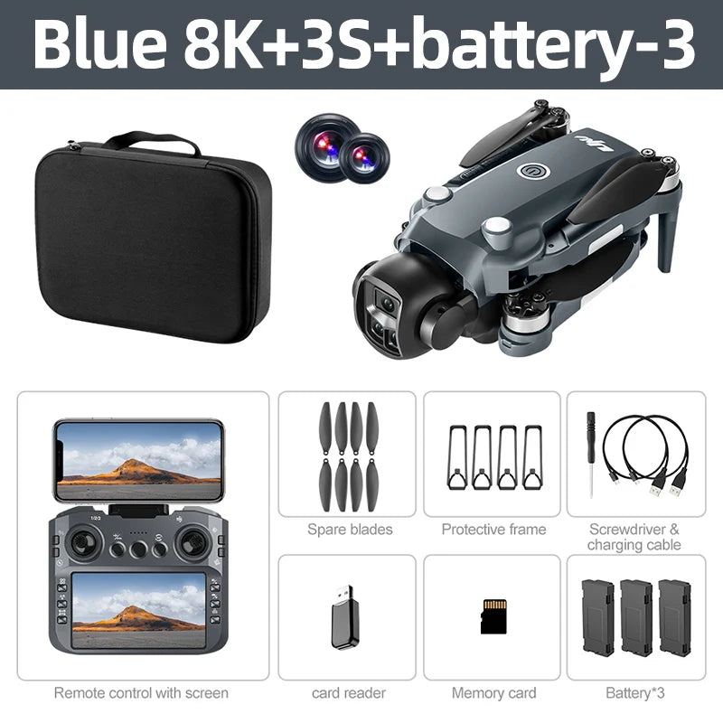 Lenovo V988 Drone 4K HD Camera 360°Obstacle Avoidance Brushless 5G WIFI FPV GPS Quadcopter FPV RC Dron Toy with Big Screen