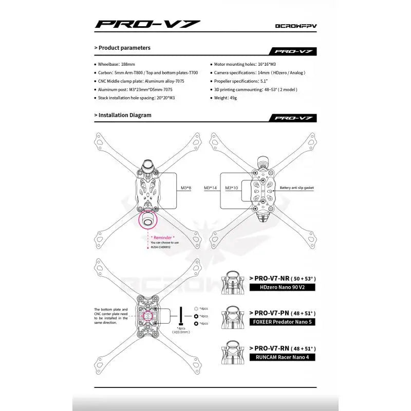 Bcrowfpv Pro-v7 Racing Drone Frame Kit 2026 New Model, Carbon Fiber Fpv Quadcopter Frame For 5 Inch Diy Drone
