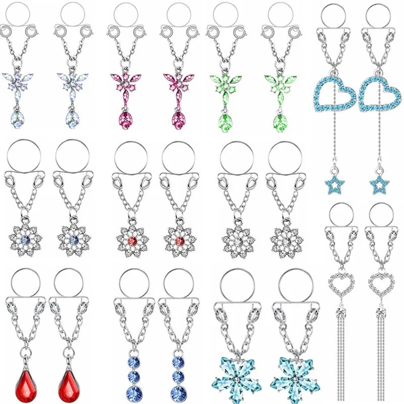 Tassel Crystal Butterfly Fake Nipple Rings