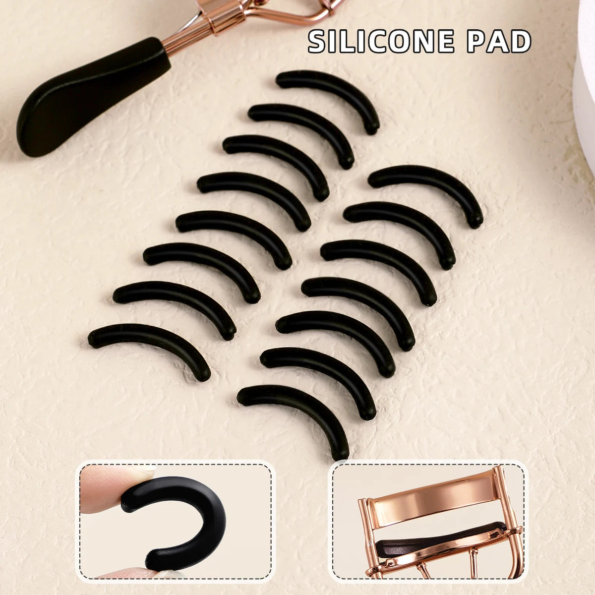 Portable Eyelash Curler — 15 Silicone Pads Stainless Steel
