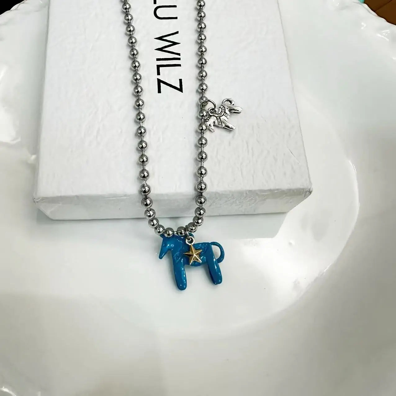 Enamel Colt Horse Pendant Choker Necklace