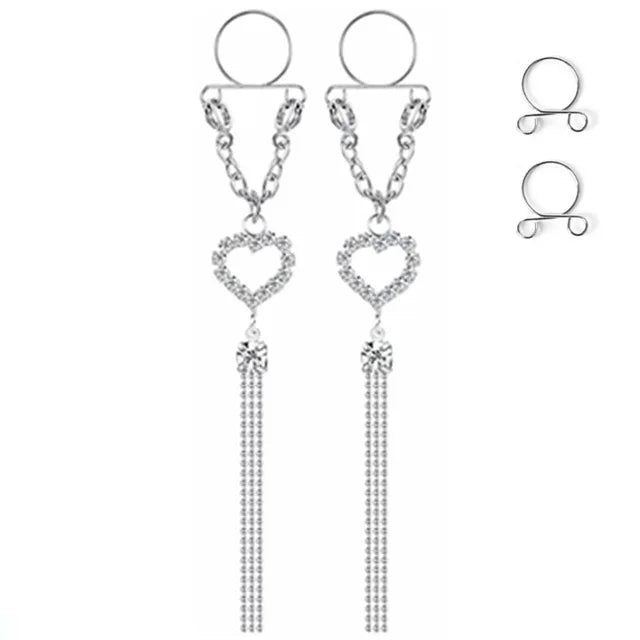 Tassel Crystal Butterfly Fake Nipple Rings