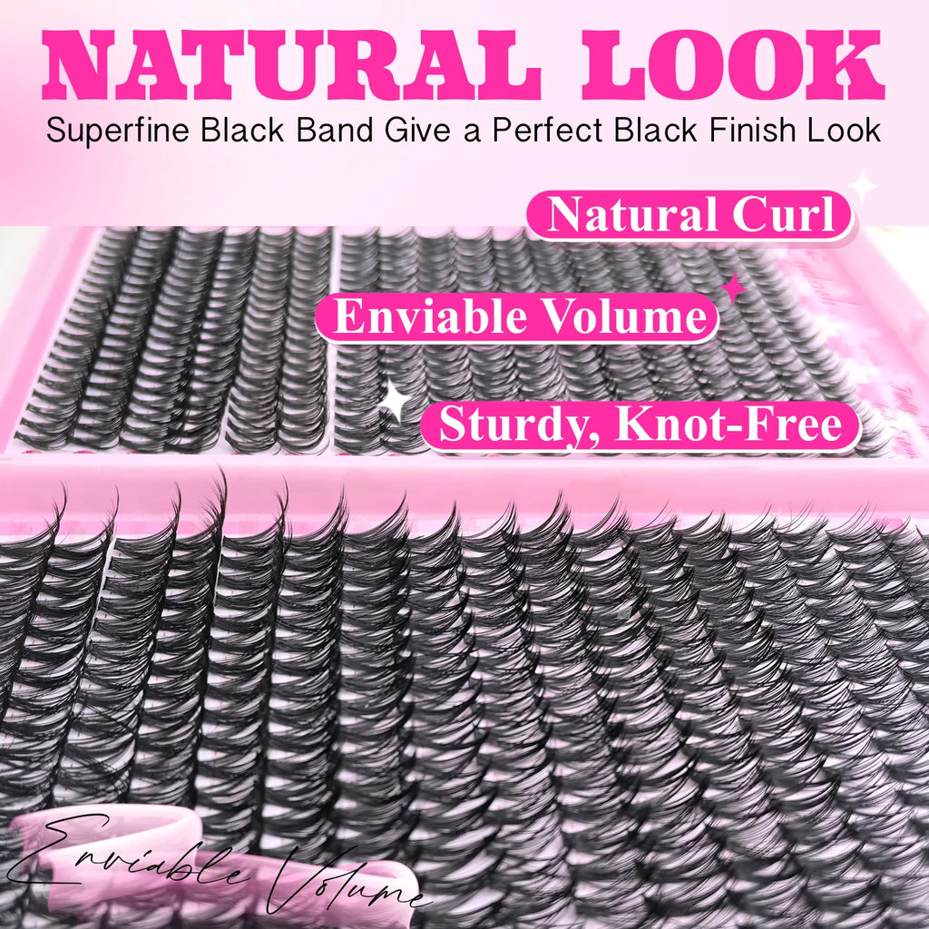 DIY Cluster Lash Extension Kit — Wispy & Natural 9–16mm with Bond & Seal