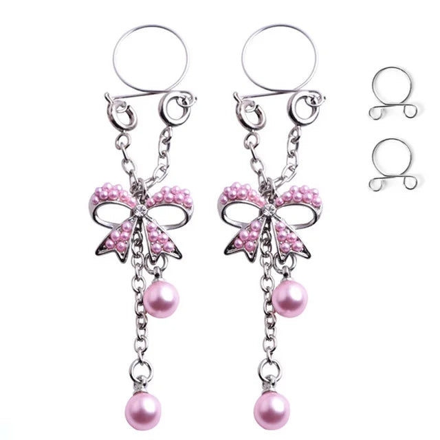 Tassel Crystal Butterfly Fake Nipple Rings