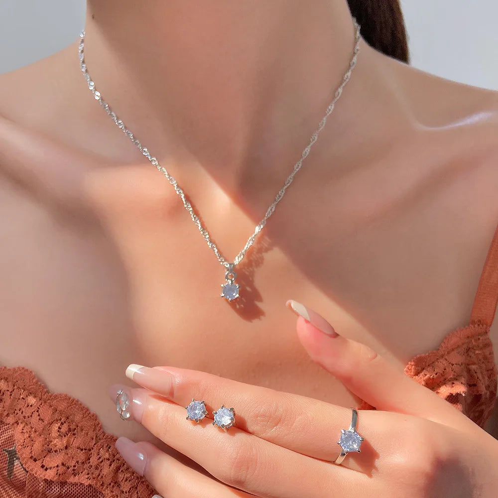 5-Piece Crystal Zirconia Jewelry Set — Necklace, Bracelet, Ring & Earrings