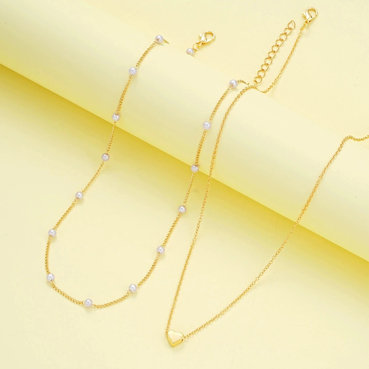 Pearl Heart Necklace & Bracelet Jewelry Set