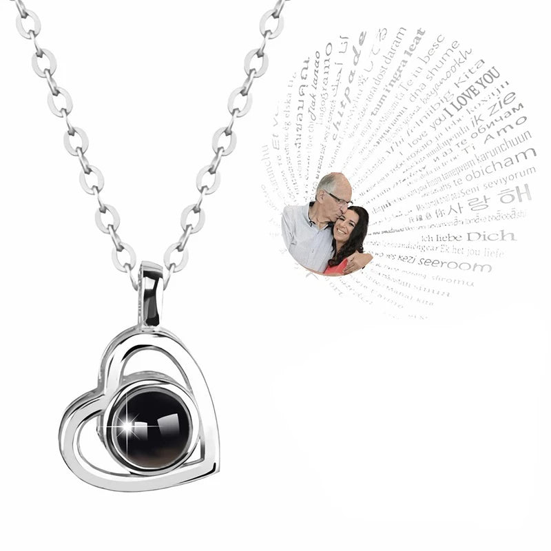 Custom Photo Projection Necklace — 100 Languages I Love You