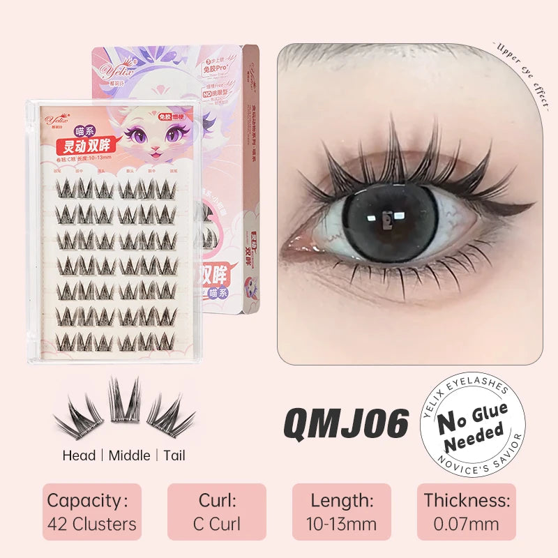 Yelix DIY Cluster Lashes — Glue-Free Natural Manga Style