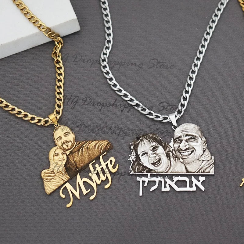 Custom Picture Nameplate Portrait Pendant Necklace