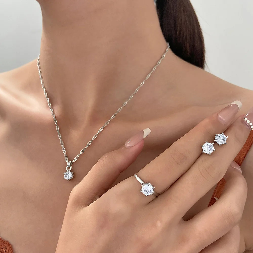 5-Piece Crystal Zirconia Jewelry Set — Necklace, Bracelet, Ring & Earrings