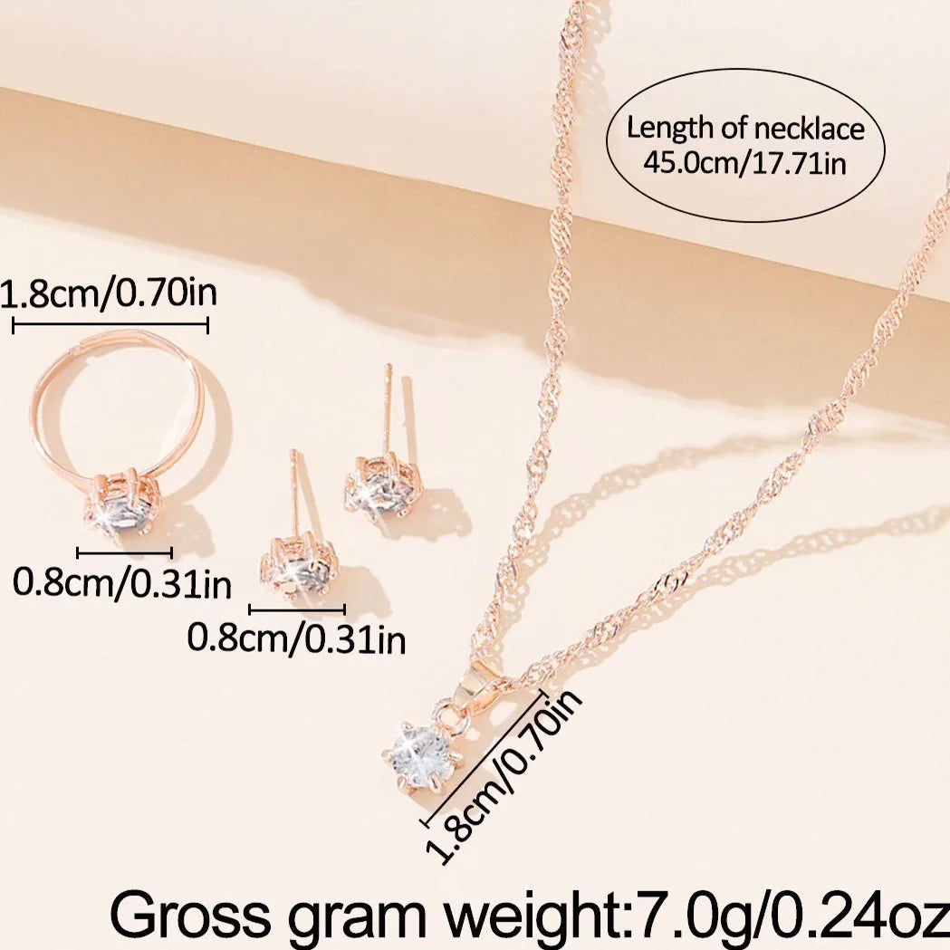 5-Piece Crystal Zirconia Jewelry Set — Necklace, Bracelet, Ring & Earrings