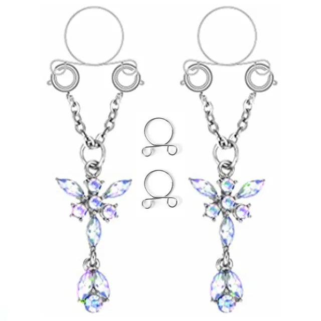 Tassel Crystal Butterfly Fake Nipple Rings