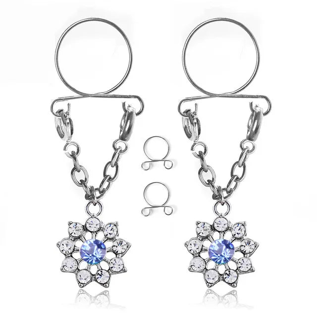 Tassel Crystal Butterfly Fake Nipple Rings