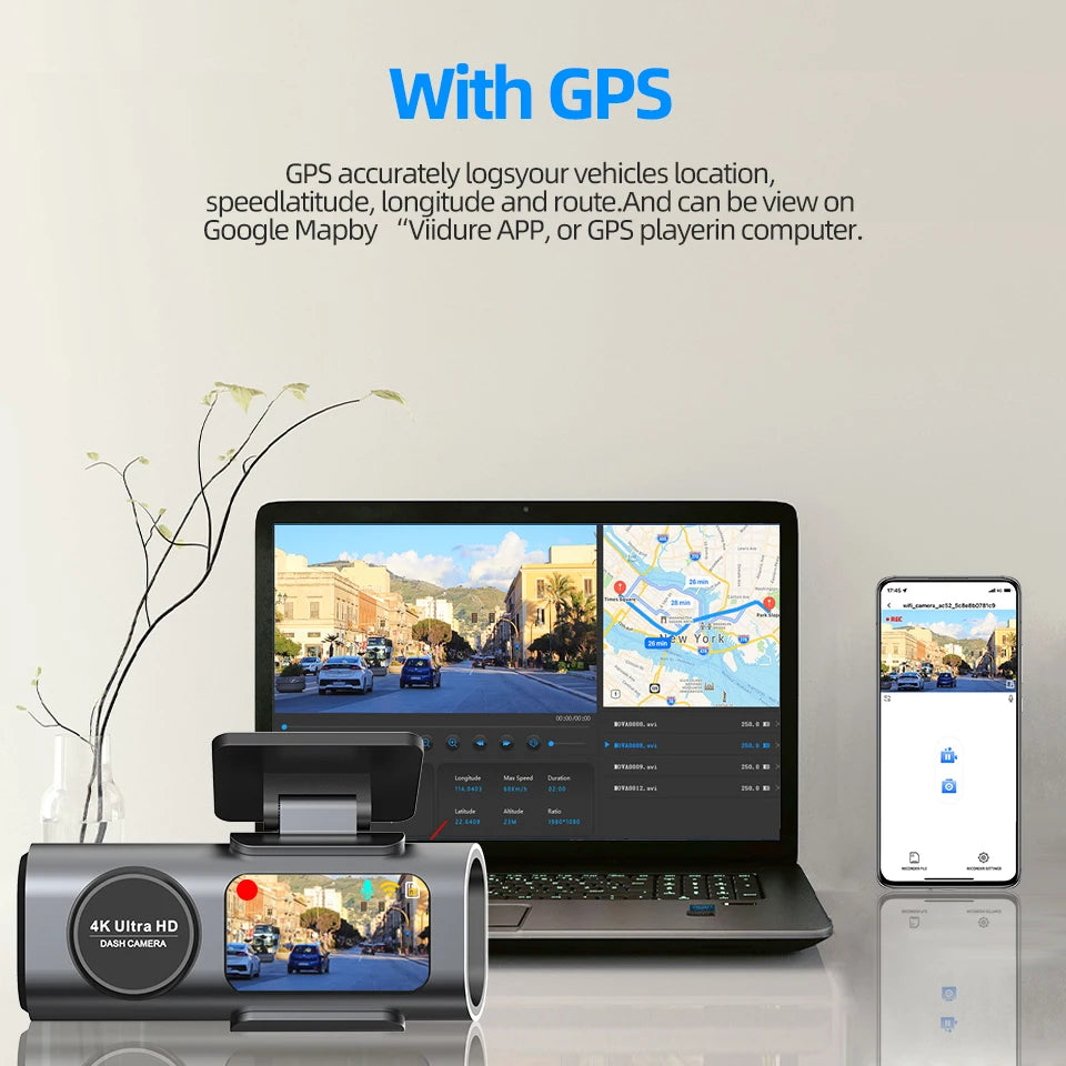 4K Dash Cam with Night Vision, Wi-Fi & GPS
