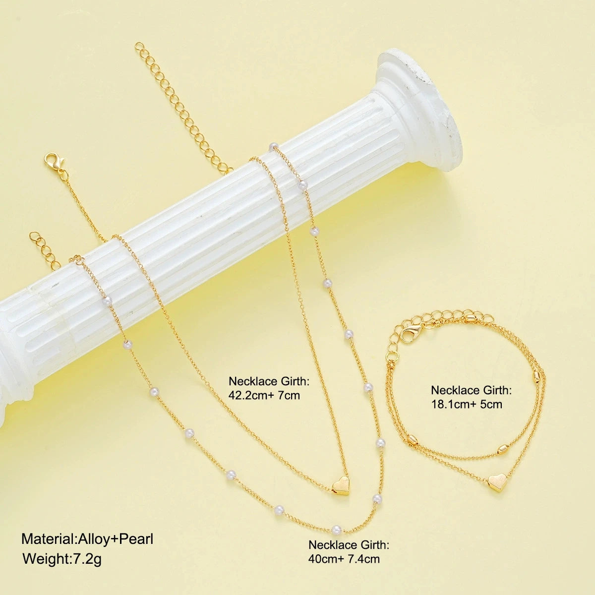 Pearl Heart Necklace & Bracelet Jewelry Set