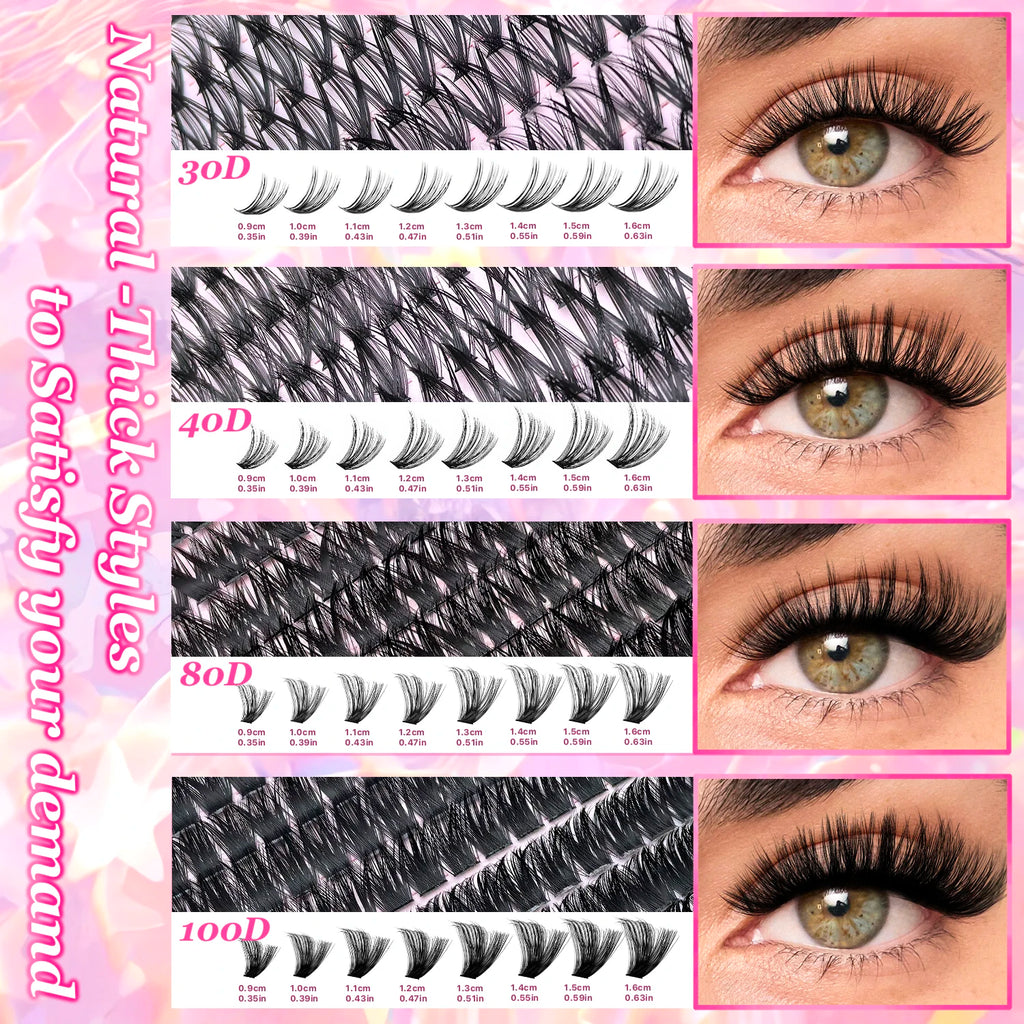 DIY Cluster Lash Extension Kit — Wispy & Natural 9–16mm with Bond & Seal