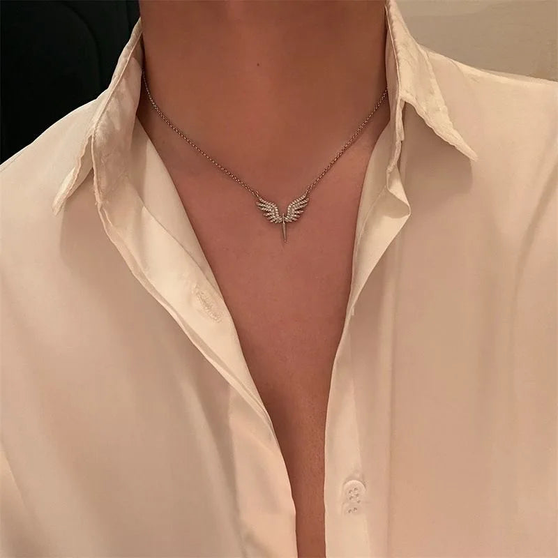 Crystal Angel Wings Clavicle Chain Necklace