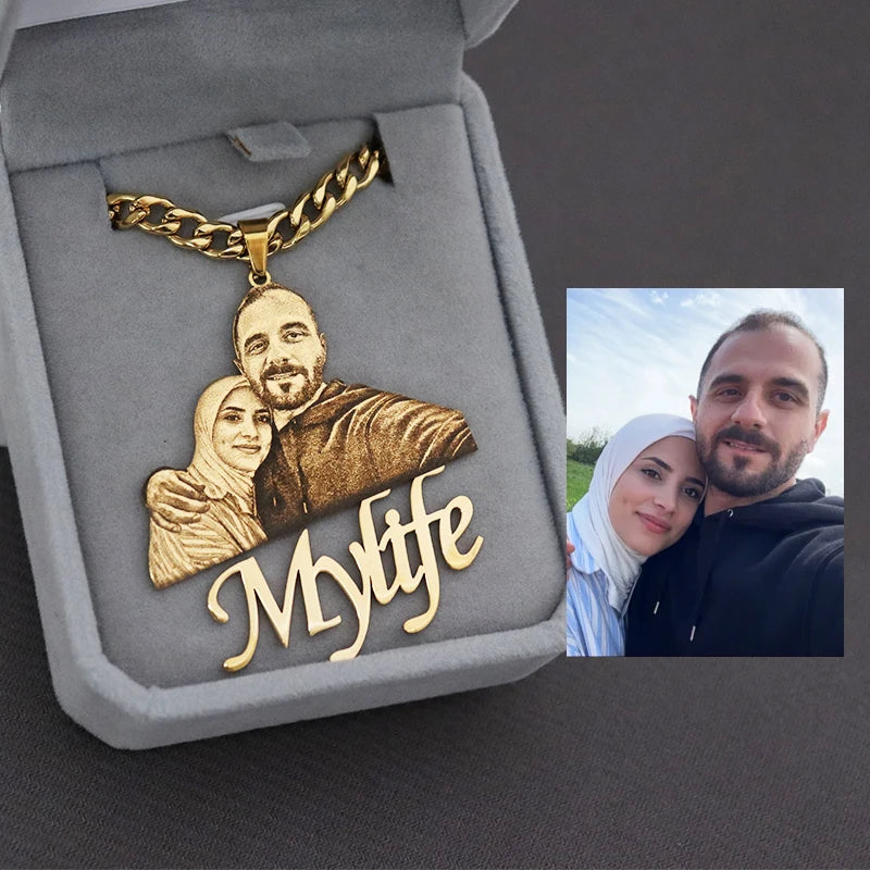 Custom Picture Nameplate Portrait Pendant Necklace