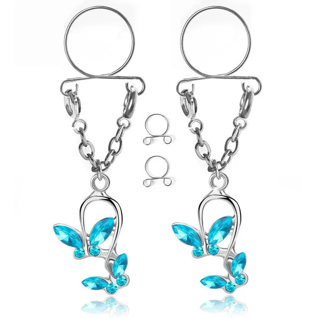 Tassel Crystal Butterfly Fake Nipple Rings