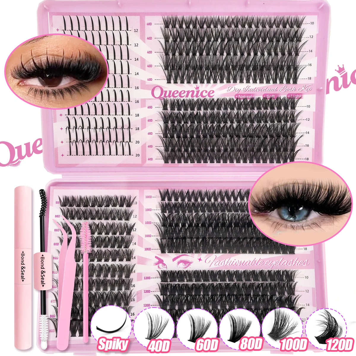 DIY Cluster Lash Extension Kit — Wispy & Natural 9–16mm with Bond & Seal