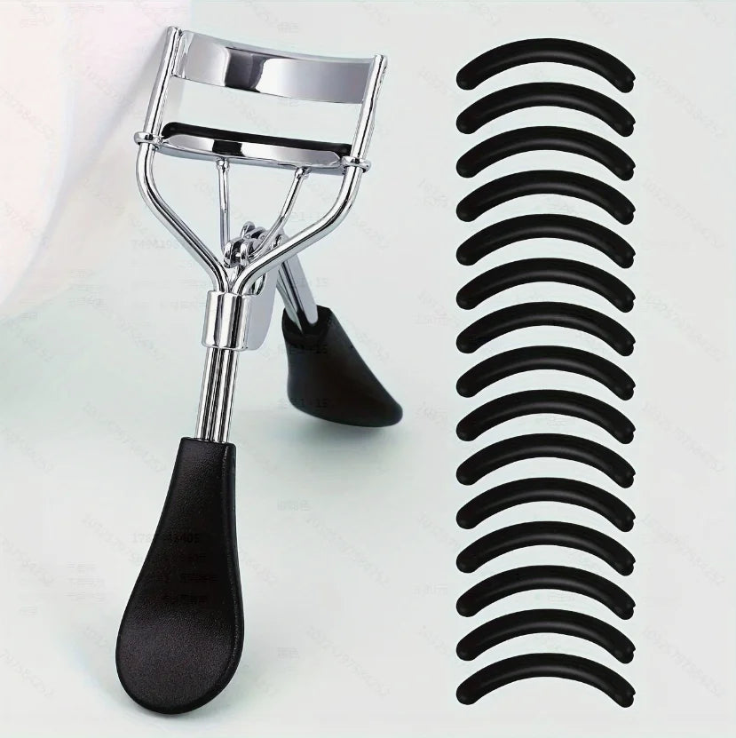 Portable Eyelash Curler — 15 Silicone Pads Stainless Steel