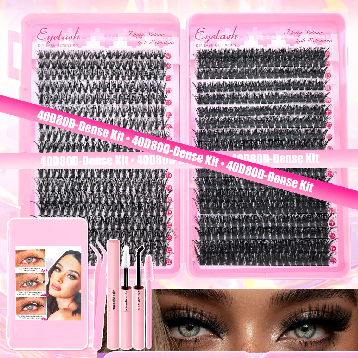 DIY Cluster Lash Extension Kit — Wispy & Natural 9–16mm with Bond & Seal