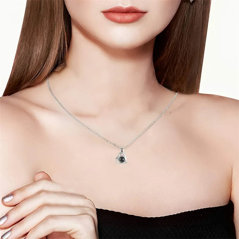 Custom Photo Projection Necklace — 100 Languages I Love You