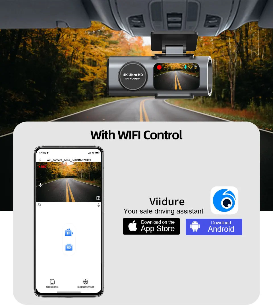 4K Dash Cam with Night Vision, Wi-Fi & GPS