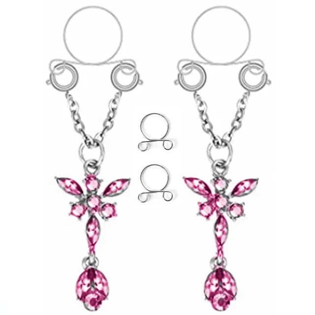 Tassel Crystal Butterfly Fake Nipple Rings