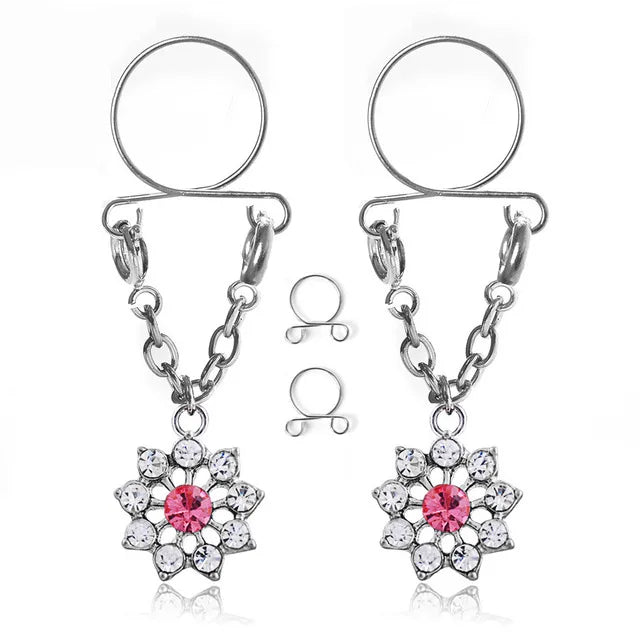 Tassel Crystal Butterfly Fake Nipple Rings