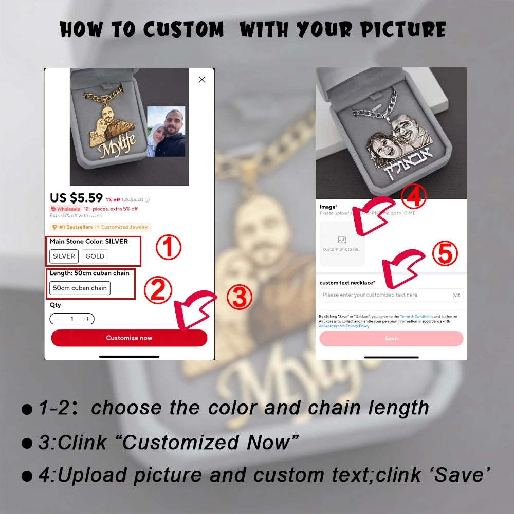 Custom Picture Nameplate Portrait Pendant Necklace