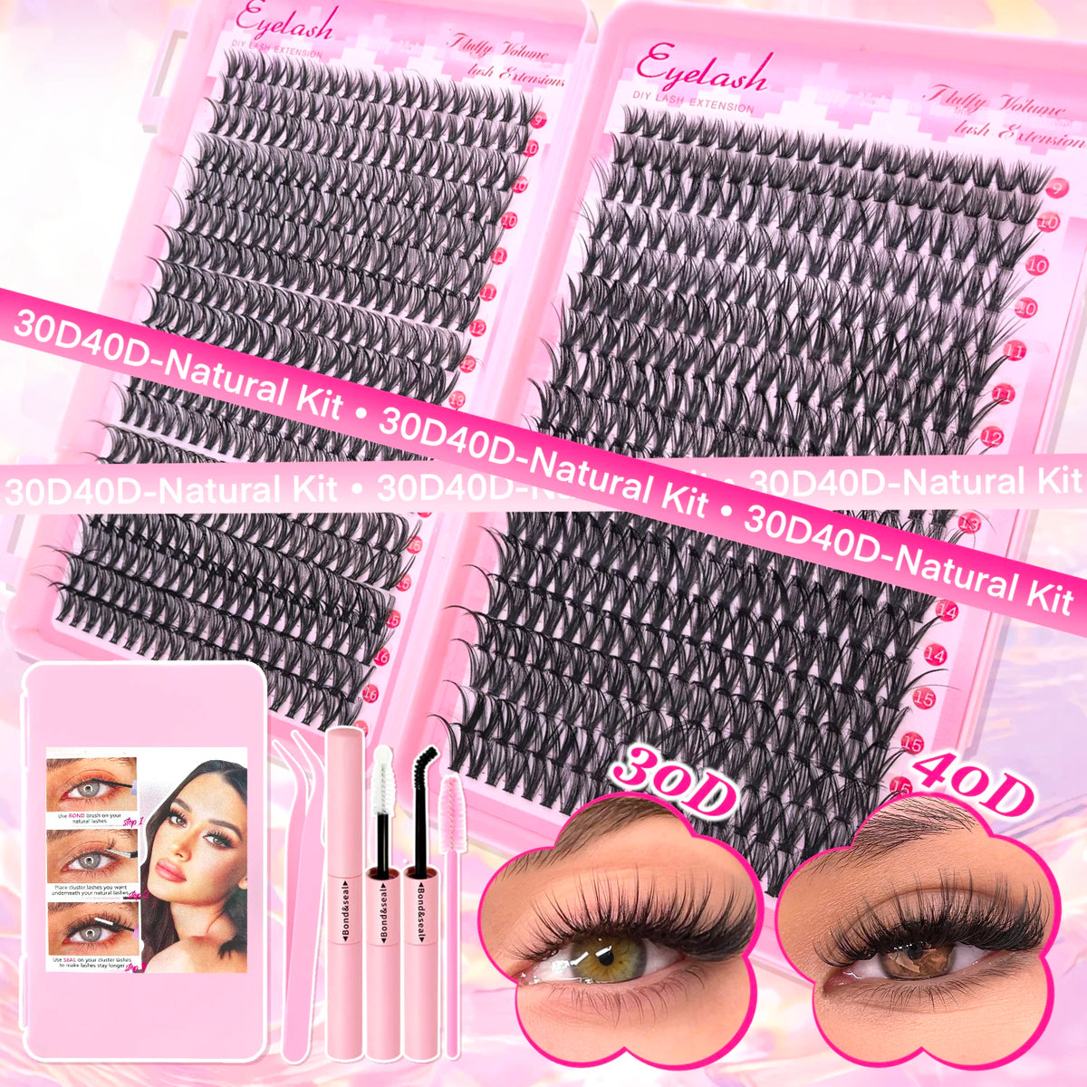 DIY Cluster Lash Extension Kit — Wispy & Natural 9–16mm with Bond & Seal